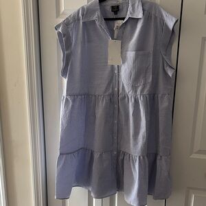 Sleeveless Blue Stripe Tiered Midi Dress